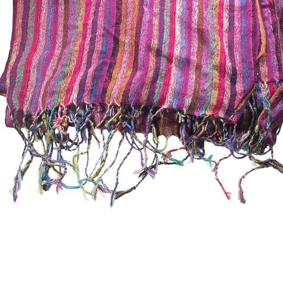 Scarf wrap shawl Multicolor Striped rainbow Fringe artsy fall - Picture 2 of 5